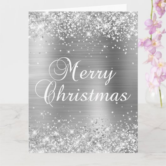 Glittery Silver Foil Big Frohe Weihnachten Karte (Orchidee)