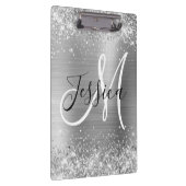 Glittery Silver Foil Black and White Monogram Klemmbrett (Rechts)