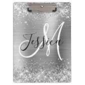 Glittery Silver Foil Black and White Monogram Klemmbrett (Vorderseite)