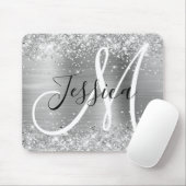 Glittery Silver Foil Black and White Monogram Mousepad (Mit Mouse)