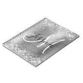 Glittery Silver Foil Black and White Monogram Notizblock (Linke Seite)
