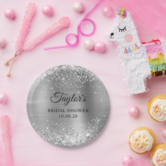 Glittery Silver Foil Brautparty Pappteller (Party)
