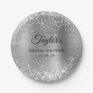 Glittery Silver Foil Brautparty Pappteller