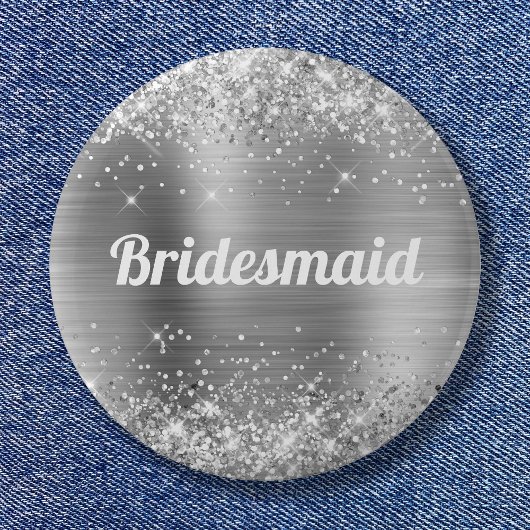 Glittery Silver Foil Bridesmaid Button