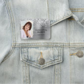 Glittery Silver Foil Brushstroke Foto Namensschild (Beispiel)
