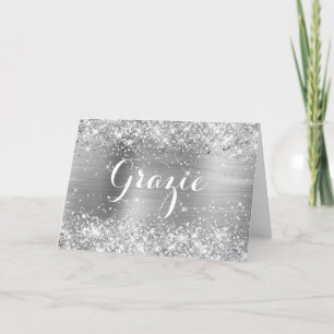Glittery Silver Foil Classic Script Grazie Dankeskarte