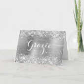 Glittery Silver Foil Classic Script Grazie Dankeskarte (Vorderseite)
