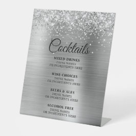 Glittery Silver Foil Cocktails Bar Menu Sockelschild