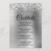 Glittery Silver Foil Cocktails Bar Menükarte (Vorderseite)