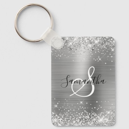 Glittery Silver Foil Elegant Monogrammed Schlüsselanhänger (Vorderseite)