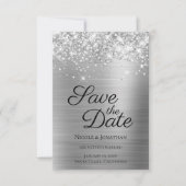 Glittery Silver Foil Elegante Kalligraphie Save The Date (Vorderseite)