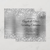 Glittery Silver Foil Elegante Wedding Einladung (Vorne/Hinten)