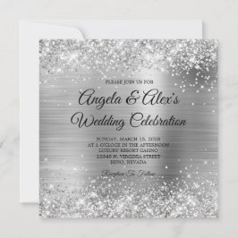 Glittery Silver Foil Elegante Wedding Einladung