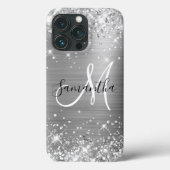Glittery Silver Foil Elegantes Monogramm Case-Mate iPhone Hülle (Rückseite)