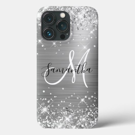 Glittery Silver Foil Elegantes Monogramm Case-Mate iPhone Hülle (Rückseite)