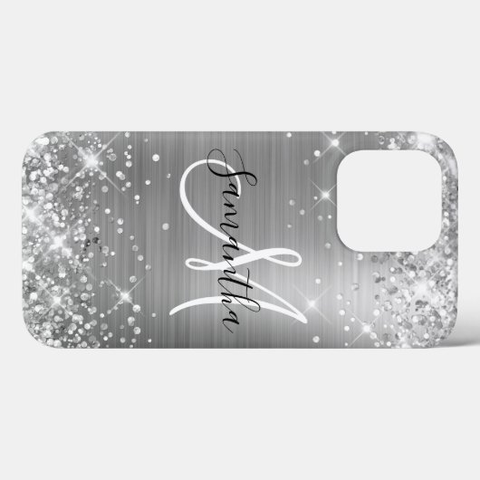 Glittery Silver Foil Elegantes Monogramm Case-Mate iPhone Hülle (Rückseite (Horizontal))