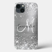 Glittery Silver Foil Elegantes Monogramm Case-Mate iPhone Hülle (Rückseite)