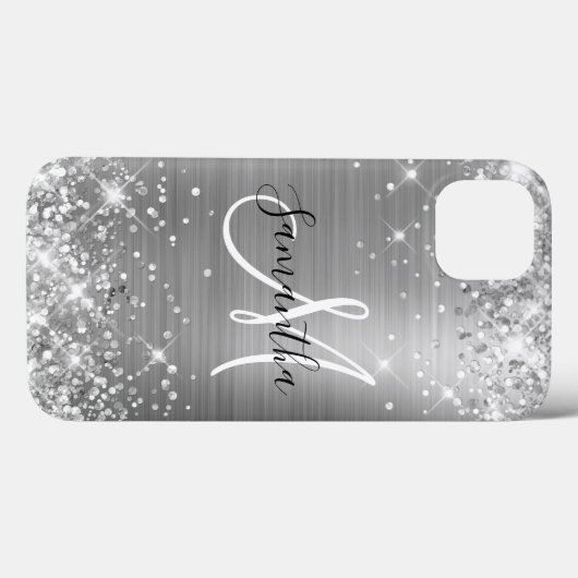Glittery Silver Foil Elegantes Monogramm Case-Mate iPhone Hülle (Rückseite (Horizontal))