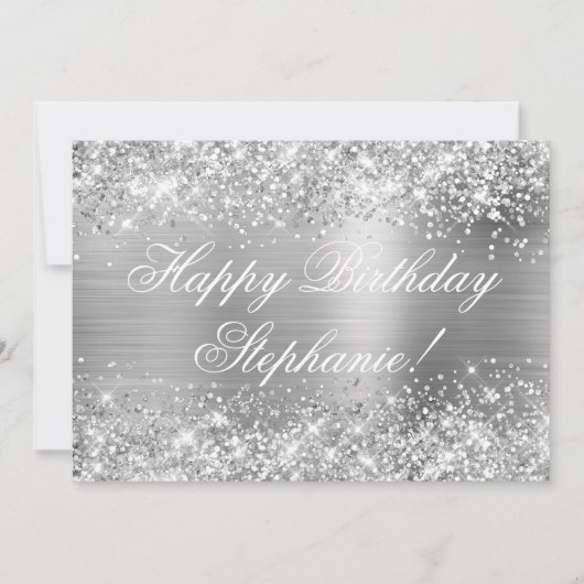 Glittery Silver Foil Extravagant Happy Birthday Karte (Vorderseite)