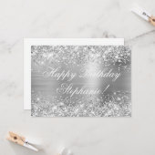 Glittery Silver Foil Extravagant Happy Birthday Karte (Vorderseite/Rückseite Beispiel)