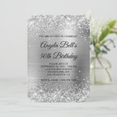 Glittery Silver Foil Extravagant Monogram 30. Gebu Einladung (Stehend Vorderseite)