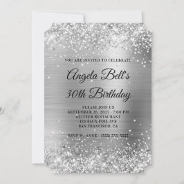 Glittery Silver Foil Extravagant Monogram 30. Gebu Einladung