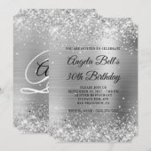 Glittery Silver Foil Extravagant Monogram 30. Gebu Einladung (Vorne/Hinten)
