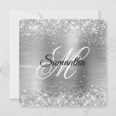 Glittery Silver Foil Extravagant Monogram 40. Gebu Einladung (Rückseite)