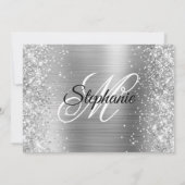 Glittery Silver Foil Extravagant Monogram 50. Gebu Einladung (Rückseite)