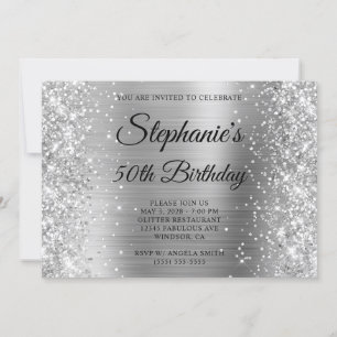 Glittery Silver Foil Extravagant Monogram 50. Gebu Einladung
