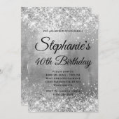 Glittery Silver Foil Extravagant Monogram Birthday Einladung (Vorne/Hinten)