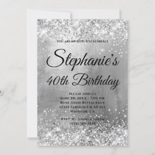 Glittery Silver Foil Extravagant Monogram Birthday Einladung