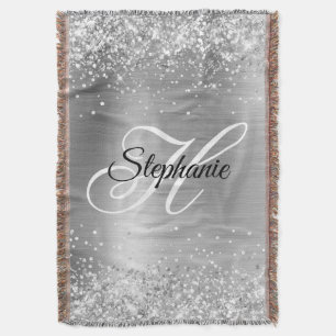 Glittery Silver Foil Extravagant Monogram Decke