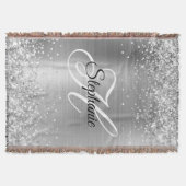 Glittery Silver Foil Extravagant Monogram Decke (Vorderseite)