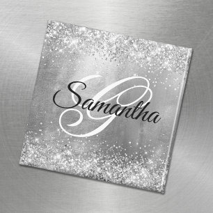 Glittery Silver Foil Extravagant Monogram Magnet