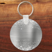Glittery Silver Foil Extravagant Monogram Schlüsselanhänger (Rückseite)