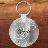 Glittery Silver Foil Extravagant Monogram Schlüsselanhänger (Vorderseite)