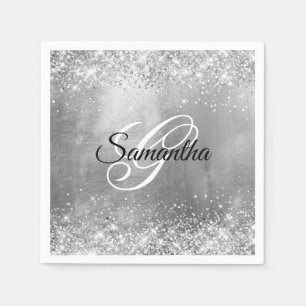 Glittery Silver Foil Extravagant Monogram Serviette