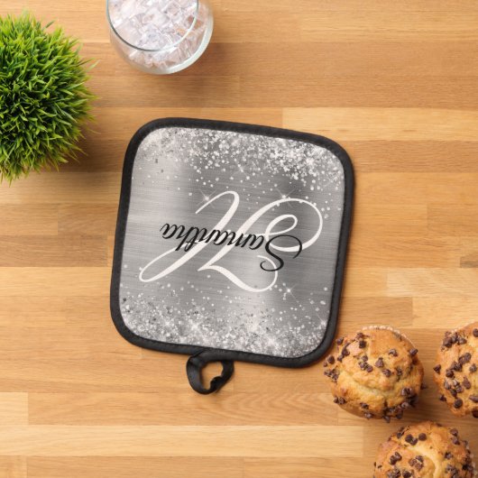 Glittery Silver Foil Extravagant Monogram Topflappen (Oben Unten)