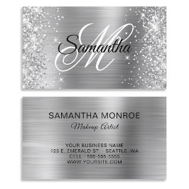 Glittery Silver Foil Extravagant Monogram Visitenkarte