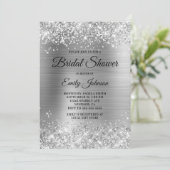 Glittery Silver Foil Extravagant Script Brautparty Einladung (Stehend Vorderseite)