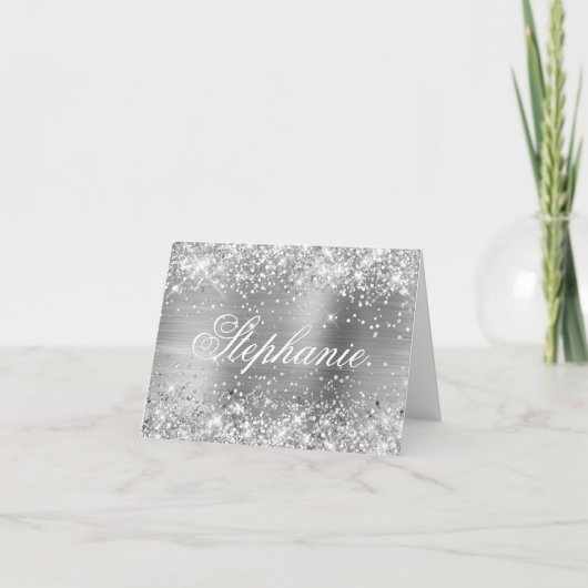 Glittery Silver Foil Extravagante Kalligraphie (Vorderseite)