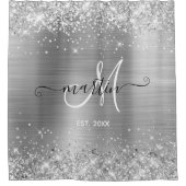 Glittery Silver Foil Family Monogram Duschvorhang (Vorderseite)