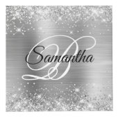 Glittery Silver Foil Fancy Monogram Würfel (Vorderseite)
