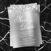 Glittery Silver Foil Foto Save the Date