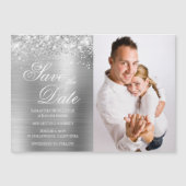 Glittery Silver Foil Foto Save the Date Magneteinladung (Vorderseite)