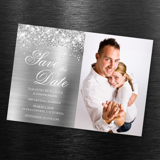Glittery Silver Foil Foto Save the Date Magneteinladung