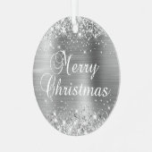 Glittery Silver Foil Frohe Weihnachten Ornament Aus Metall (Vorderseite links)