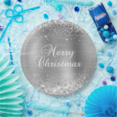 Glittery Silver Foil Frohe Weihnachten Pappteller (Party)