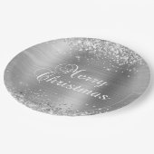 Glittery Silver Foil Frohe Weihnachten Pappteller (Schrägansicht)